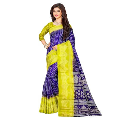 Ta la hi Collections Women's Saree, Silk Saree with Mica print, Indian Traditional Silk Saree for Women, Festival Saree, Wedding Gift Sari -Purple and Yellow/Talahi Collections