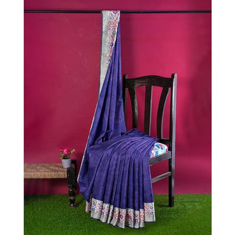 Ta la hi Collections Women's Banarasi Saree, Meenakari Raw Silk Saree for Women, Partywear Silk Sari with Unstitched Blouse -Blue/Talahi Collections