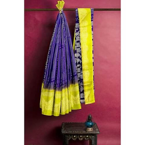 Ta la hi Collections Women's Saree, Silk Saree with Mica print, Indian Traditional Silk Saree for Women, Festival Saree, Wedding Gift Sari -Purple and Yellow/Talahi Collections