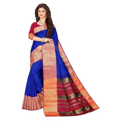 Ta la hi Collections Women's Saree, Organza checks Silk Saree, Indian Traditional Silk Saree for Women, Festival Saree, Wedding Gift Sari -Blue/Talahi Collections