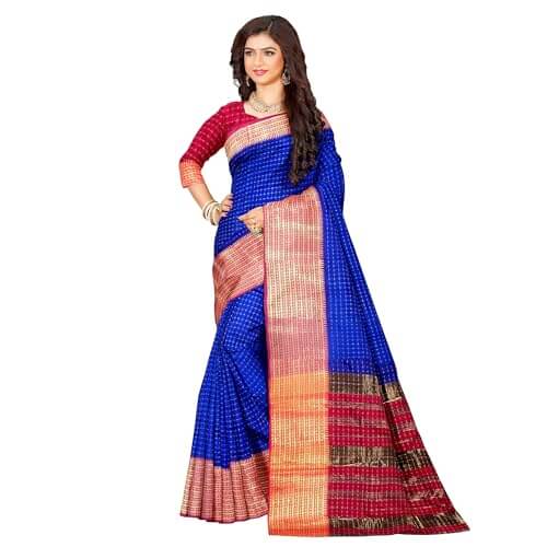 Ta la hi Collections Women's Saree, Organza checks Silk Saree, Indian Traditional Silk Saree for Women, Festival Saree, Wedding Gift Sari -Blue/Talahi Collections