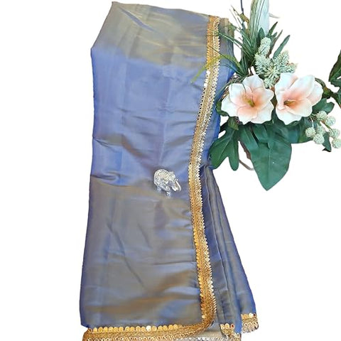 Ta la hi Collections- Elegant Tissue silk with golden lace and running Blouse- Blue/Talahi Collections