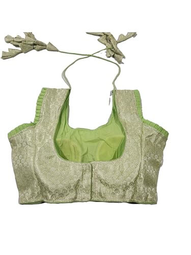 Ta la hi Collections Women's Readymade Sleeveless Blouse, Party Wear Bollywood Style Designer Indian Silk Blouse for Women - Green/Talahi Collections