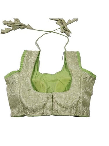 Ta la hi Collections Women's Readymade Sleeveless Blouse, Party Wear Bollywood Style Designer Indian Silk Blouse for Women - Green/Talahi Collections