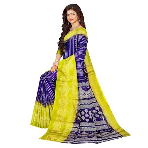 Ta la hi Collections Women's Saree, Silk Saree with Mica print, Indian Traditional Silk Saree for Women, Festival Saree, Wedding Gift Sari -Purple and Yellow/Talahi Collections