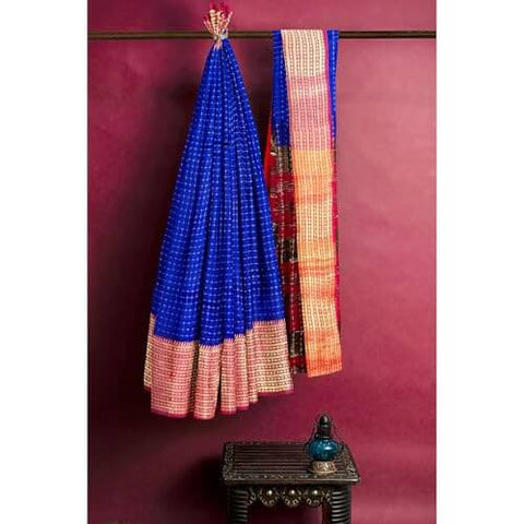 Ta la hi Collections Women's Saree, Organza checks Silk Saree, Indian Traditional Silk Saree for Women, Festival Saree, Wedding Gift Sari -Blue/Talahi Collections