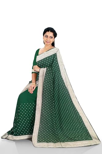 Ta la hi Collections Indian Traditional Raw Silk Saree for Women, Party Wear Women's Saree with Blouse Piece-Green/Talahi Collections