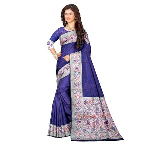 Ta la hi Collections Women's Banarasi Saree, Meenakari Raw Silk Saree for Women, Partywear Silk Sari with Unstitched Blouse -Blue/Talahi Collections