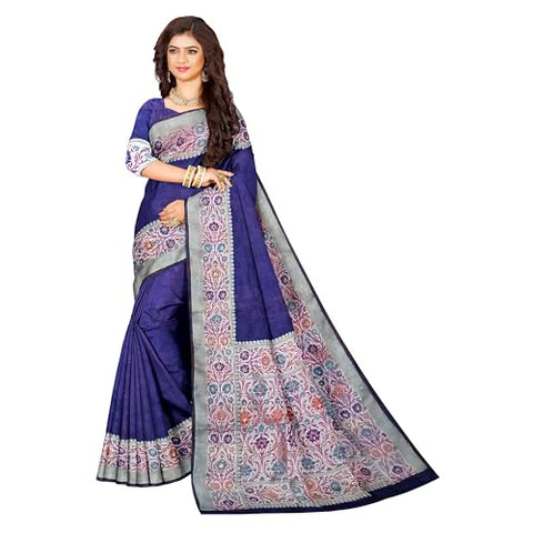 Ta la hi Collections Women's Banarasi Saree, Meenakari Raw Silk Saree for Women, Partywear Silk Sari with Unstitched Blouse -Blue/Talahi Collections
