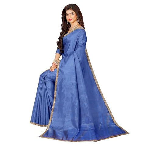 Ta la hi Collections- Elegant Tissue silk with golden lace and running Blouse- Blue/Talahi Collections
