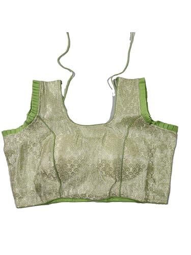 Ta la hi Collections Women's Readymade Sleeveless Blouse, Party Wear Bollywood Style Designer Indian Silk Blouse for Women - Green/Talahi Collections