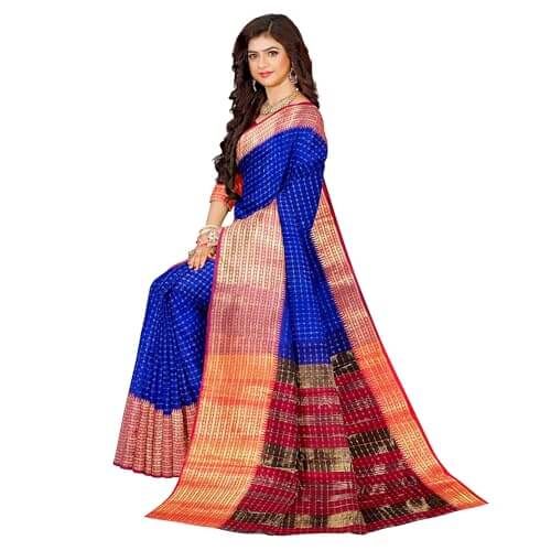 Ta la hi Collections Women's Saree, Organza checks Silk Saree, Indian Traditional Silk Saree for Women, Festival Saree, Wedding Gift Sari -Blue/Talahi Collections