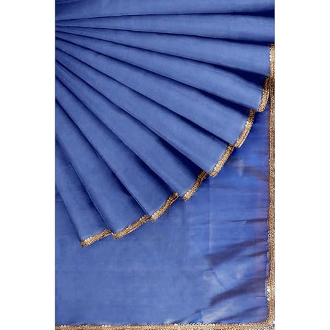 Ta la hi Collections- Elegant Tissue silk with golden lace and running Blouse- Blue/Talahi Collections