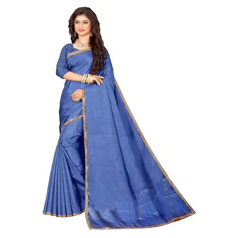 Ta la hi Collections- Elegant Tissue silk with golden lace and running Blouse- Blue/Talahi Collections