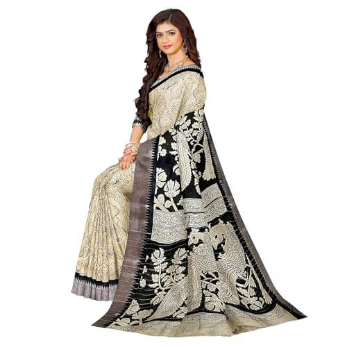 Ta la hi Collections Women's Saree, Soft Art Silk Saree, Indian Traditional Silk Saree for Women, Festival Saree, Wedding Gift Sari -Cream/Talahi Collections