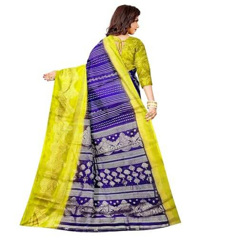 Ta la hi Collections Women's Saree, Silk Saree with Mica print, Indian Traditional Silk Saree for Women, Festival Saree, Wedding Gift Sari -Purple and Yellow/Talahi Collections