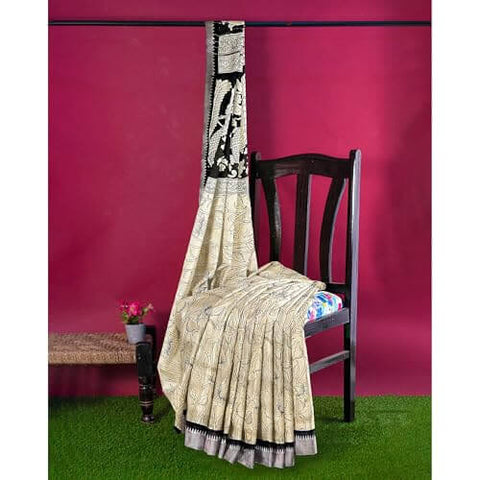 Ta la hi Collections Women's Saree, Soft Art Silk Saree, Indian Traditional Silk Saree for Women, Festival Saree, Wedding Gift Sari -Cream/Talahi Collections