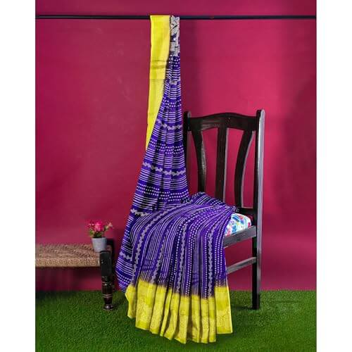Ta la hi Collections Women's Saree, Silk Saree with Mica print, Indian Traditional Silk Saree for Women, Festival Saree, Wedding Gift Sari -Purple and Yellow/Talahi Collections