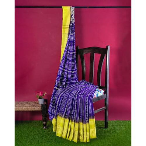 Ta la hi Collections Women's Saree, Silk Saree with Mica print, Indian Traditional Silk Saree for Women, Festival Saree, Wedding Gift Sari -Purple and Yellow/Talahi Collections