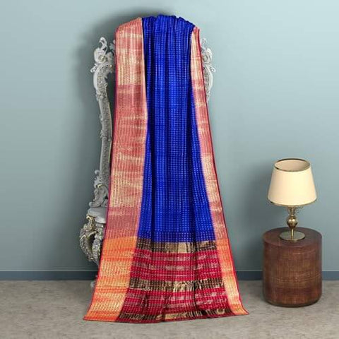 Ta la hi Collections Women's Saree, Organza checks Silk Saree, Indian Traditional Silk Saree for Women, Festival Saree, Wedding Gift Sari -Blue/Talahi Collections