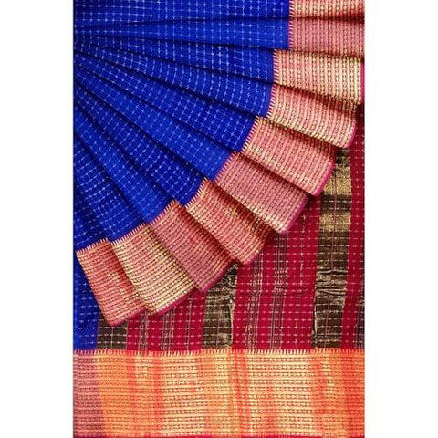 Ta la hi Collections Women's Saree, Organza checks Silk Saree, Indian Traditional Silk Saree for Women, Festival Saree, Wedding Gift Sari -Blue/Talahi Collections
