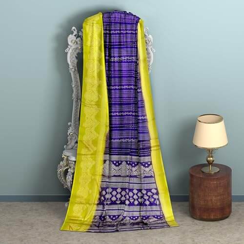 Ta la hi Collections Women's Saree, Silk Saree with Mica print, Indian Traditional Silk Saree for Women, Festival Saree, Wedding Gift Sari -Purple and Yellow/Talahi Collections
