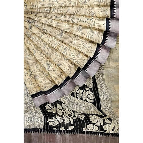 Ta la hi Collections Women's Saree, Soft Art Silk Saree, Indian Traditional Silk Saree for Women, Festival Saree, Wedding Gift Sari -Cream/Talahi Collections