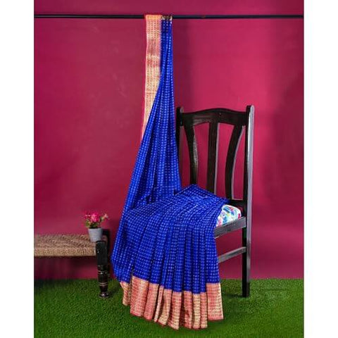 Ta la hi Collections Women's Saree, Organza checks Silk Saree, Indian Traditional Silk Saree for Women, Festival Saree, Wedding Gift Sari -Blue/Talahi Collections