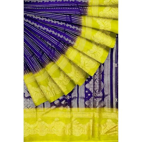 Ta la hi Collections Women's Saree, Silk Saree with Mica print, Indian Traditional Silk Saree for Women, Festival Saree, Wedding Gift Sari -Purple and Yellow/Talahi Collections