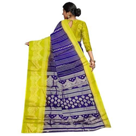 Ta la hi Collections Women's Saree, Silk Saree with Mica print, Indian Traditional Silk Saree for Women, Festival Saree, Wedding Gift Sari -Purple and Yellow/Talahi Collections