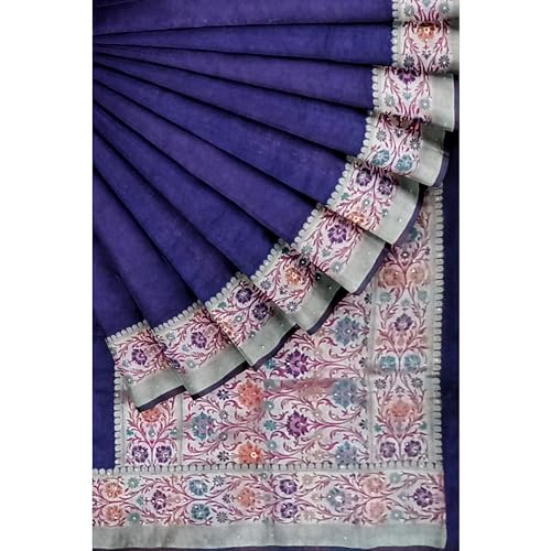 Ta la hi Collections Women's Banarasi Saree, Meenakari Raw Silk Saree for Women, Partywear Silk Sari with Unstitched Blouse -Blue/Talahi Collections