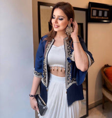 Pakistani ready to wear collection with embroidery sequins work top-pant with dupatta