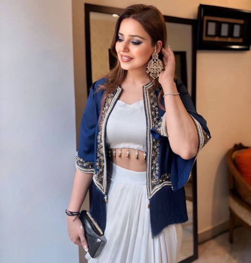 Pakistani ready to wear collection with embroidery sequins work top-pant with dupatta