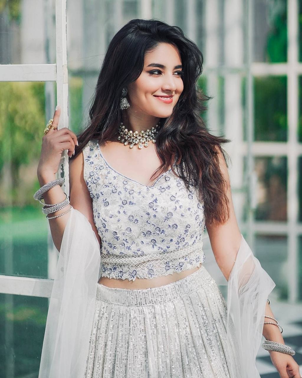 White & Silver Ombre Sequin Lehenga with Embroidered Blouse & Dupatta