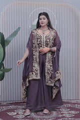 Deep Plum Palazzo Suit with Heavy Embroidery & Dupatta