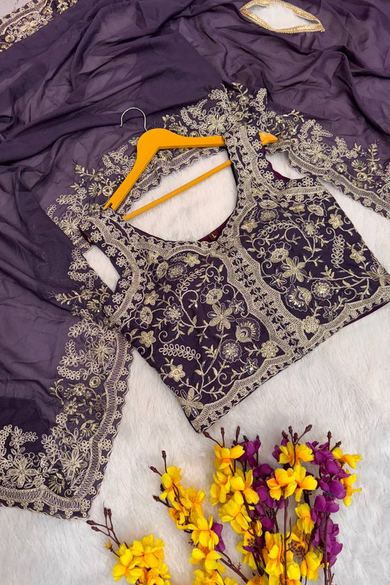 Deep Plum Palazzo Suit with Heavy Embroidery & Dupatta
