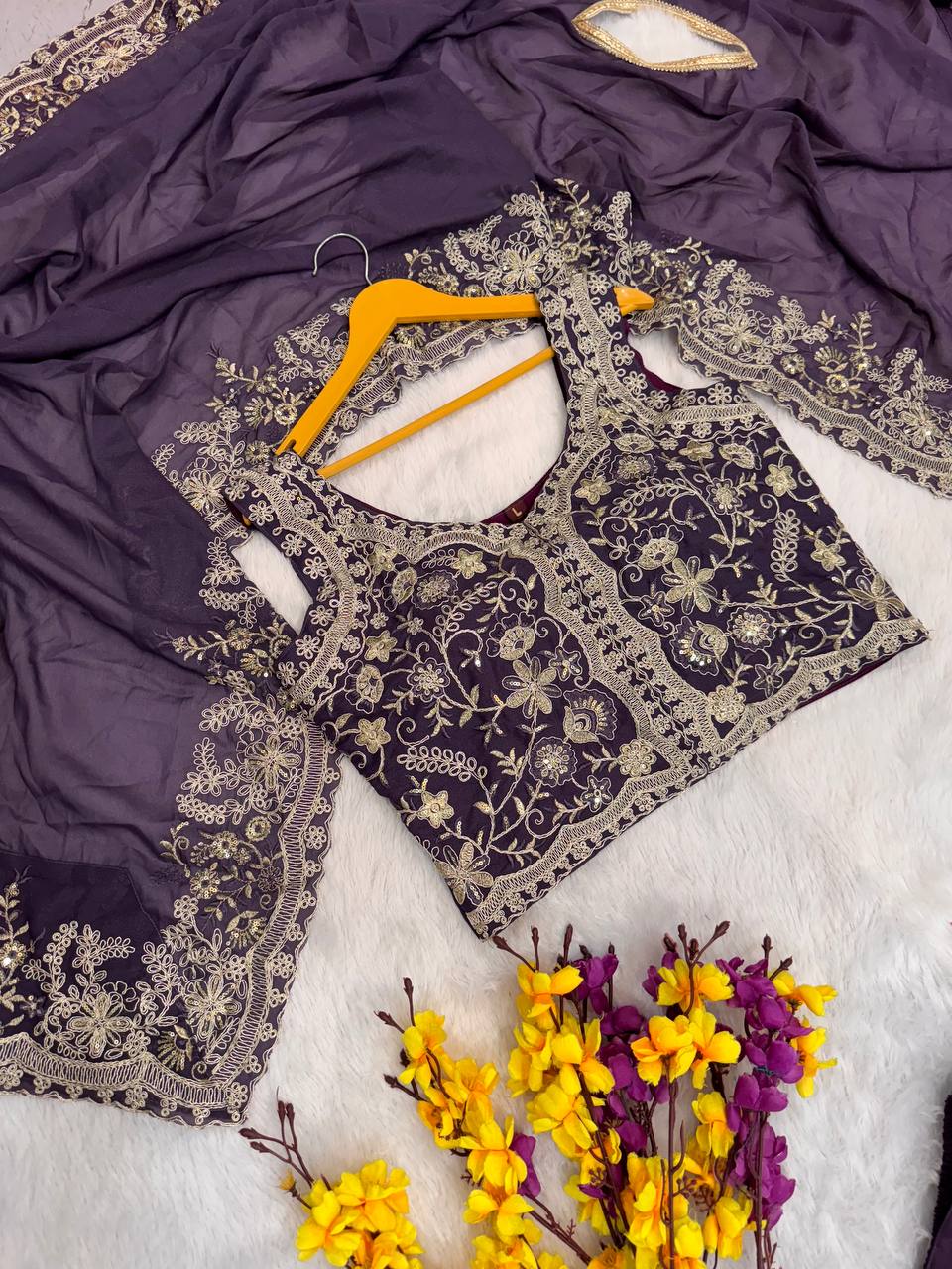 Deep Plum Palazzo Suit with Heavy Embroidery & Dupatta