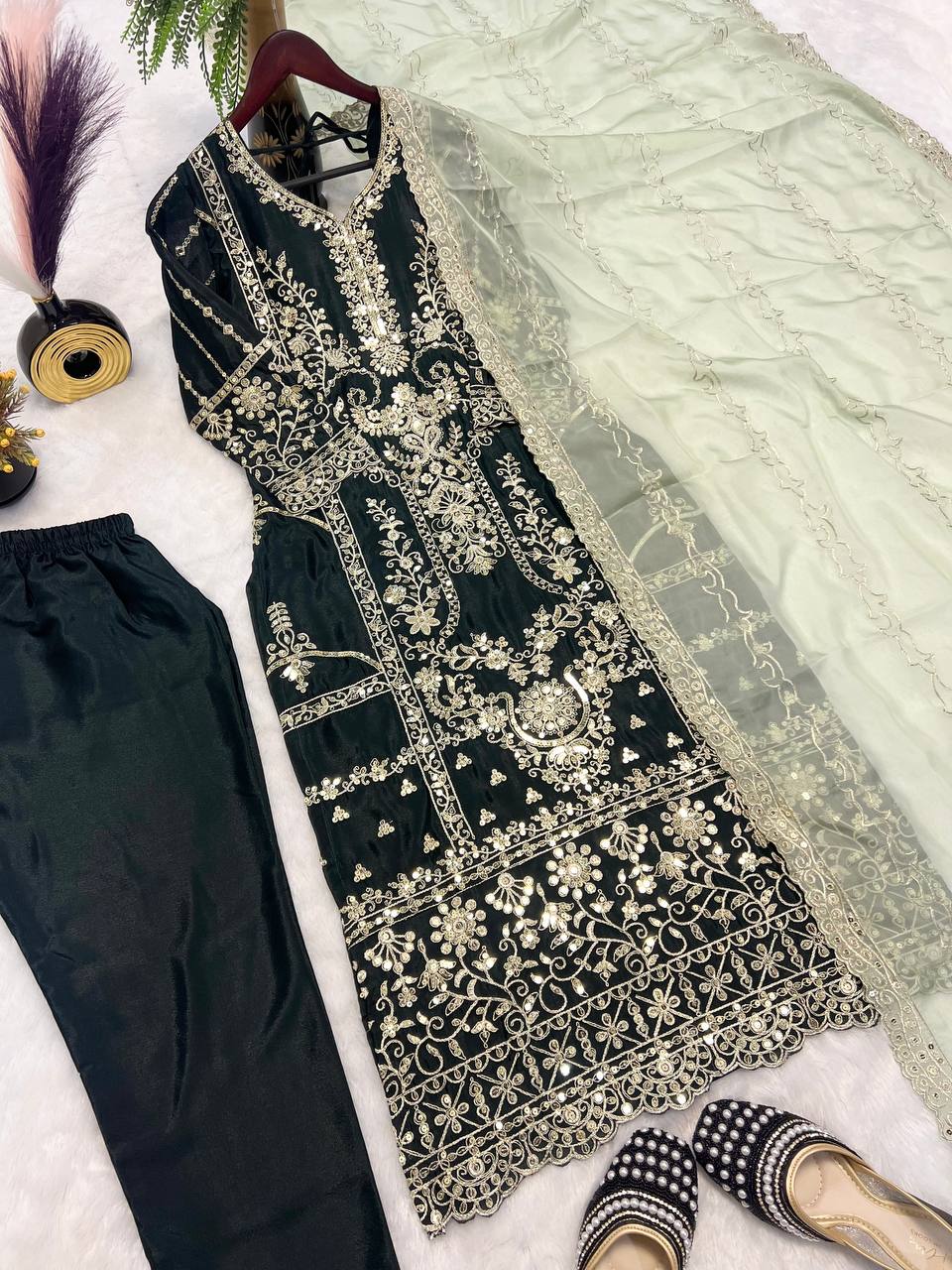 Soft Pink Floral Anarkali Suit with Dupatta