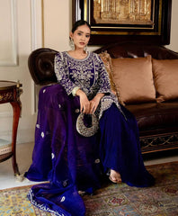 Royal Blue Embroidered Anarkali Suit with Palazzo & Dupatta