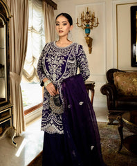 Royal Blue Embroidered Anarkali Suit with Palazzo & Dupatta
