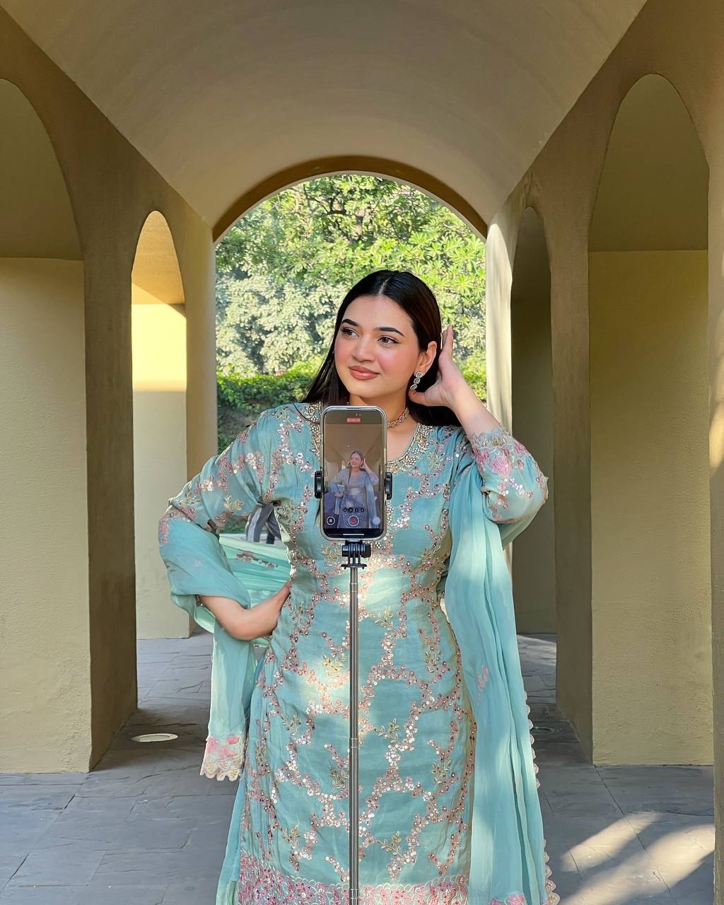 Presenting new Pakistani ready to wear collection  sequins work top-pant with dupatta