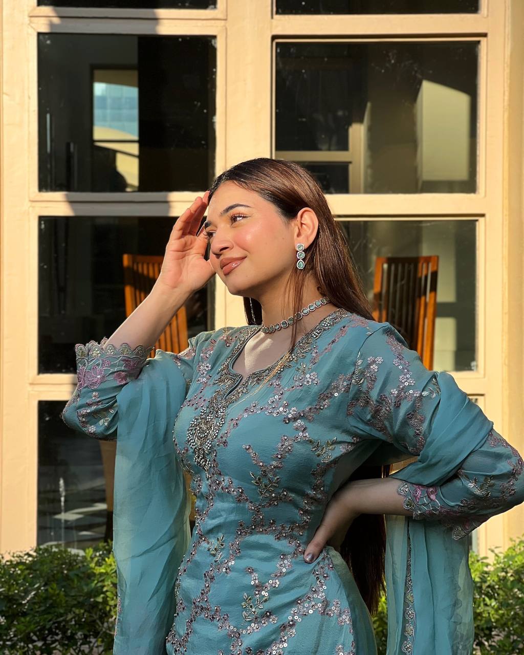 Presenting new Pakistani ready to wear collection  sequins work top-pant with dupatta