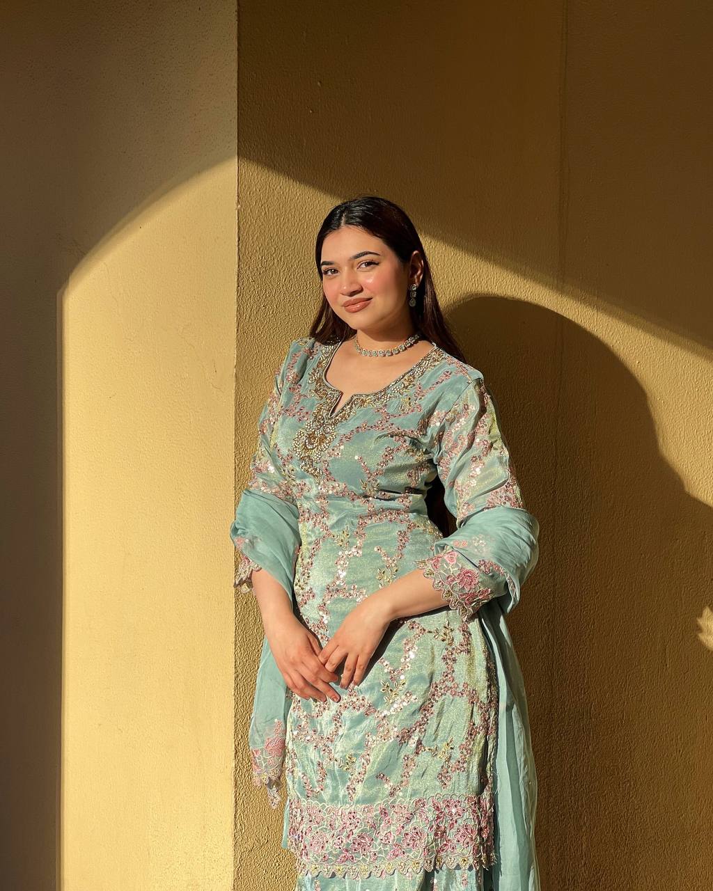 Presenting new Pakistani ready to wear collection  sequins work top-pant with dupatta