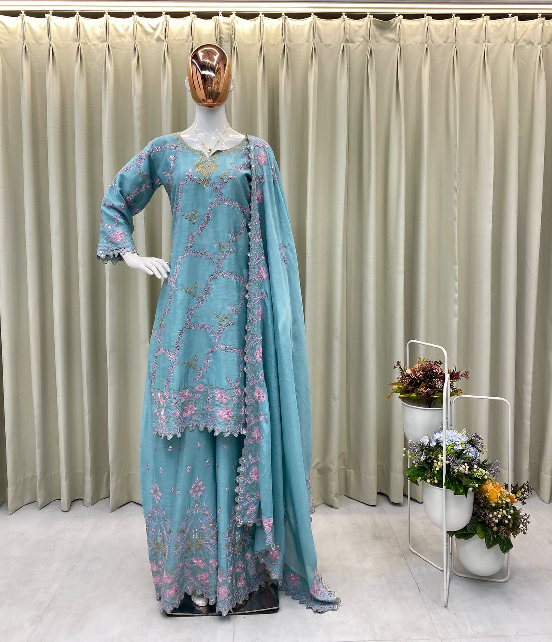 Presenting new Pakistani ready to wear collection  sequins work top-pant with dupatta