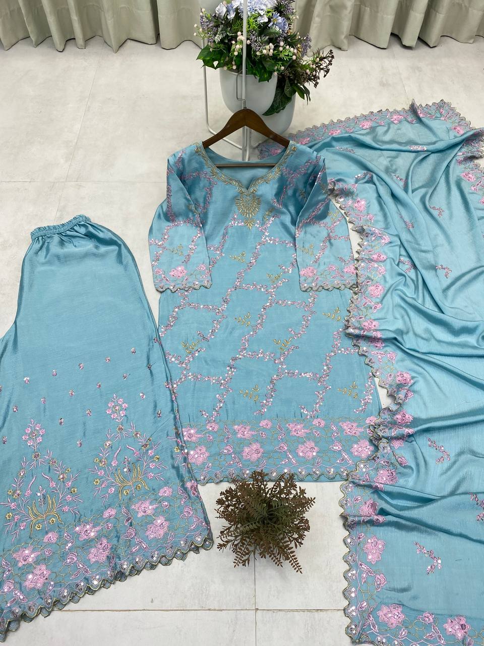 Presenting new Pakistani ready to wear collection  sequins work top-pant with dupatta