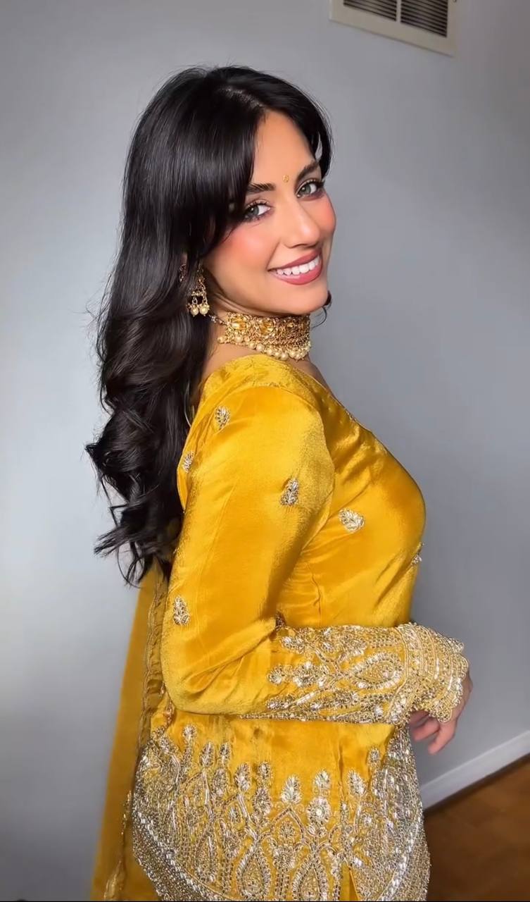 Mustard Yellow Embroidered Sharara Suit Set with Dupatta