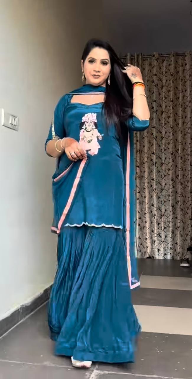 Ivory Embroidered Sharara Suit Set with Dupatta