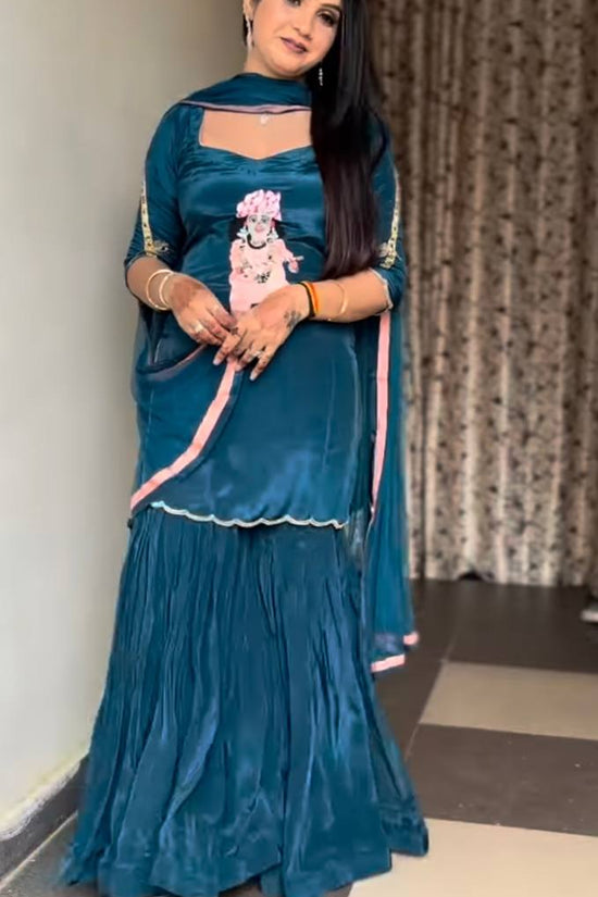 Ivory Embroidered Sharara Suit Set with Dupatta