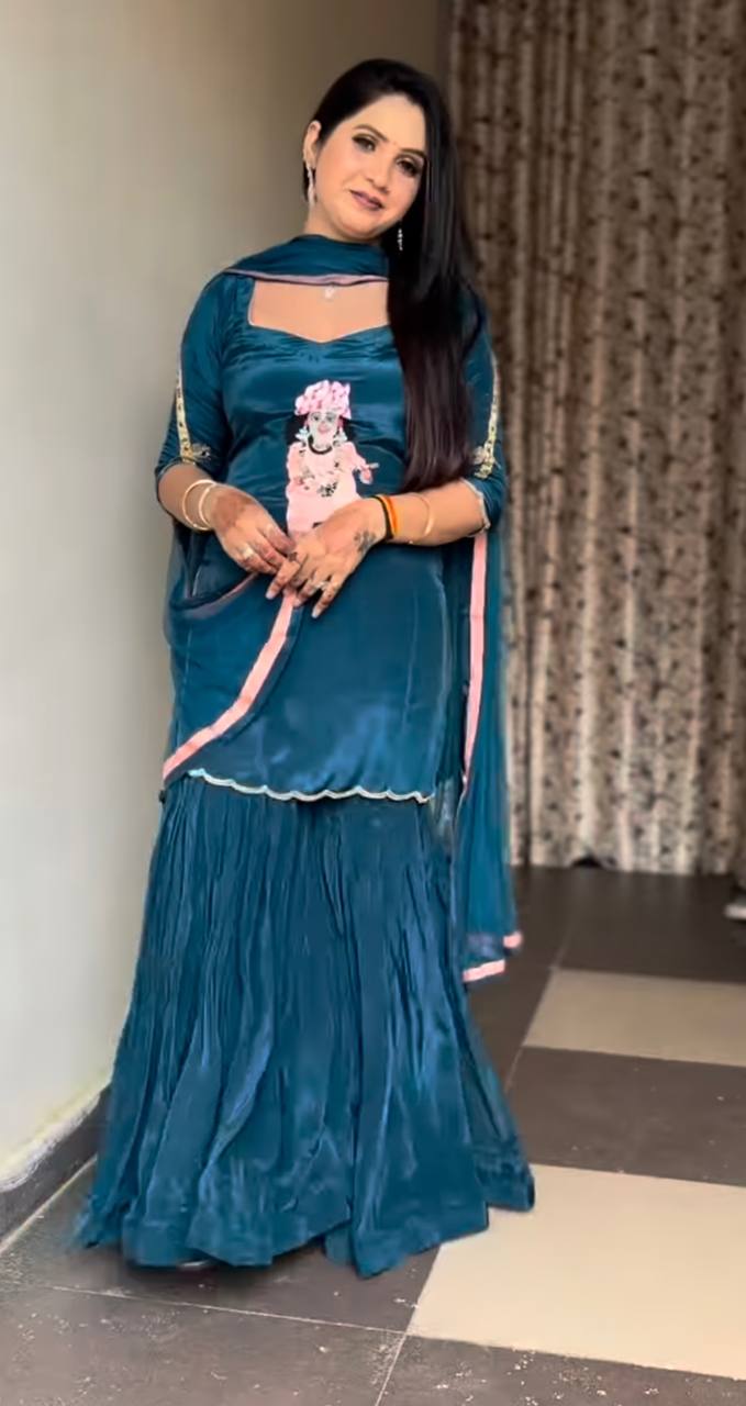 Ivory Embroidered Sharara Suit Set with Dupatta