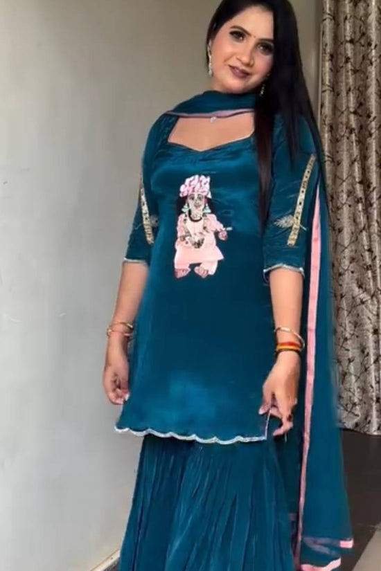 Ivory Embroidered Sharara Suit Set with Dupatta